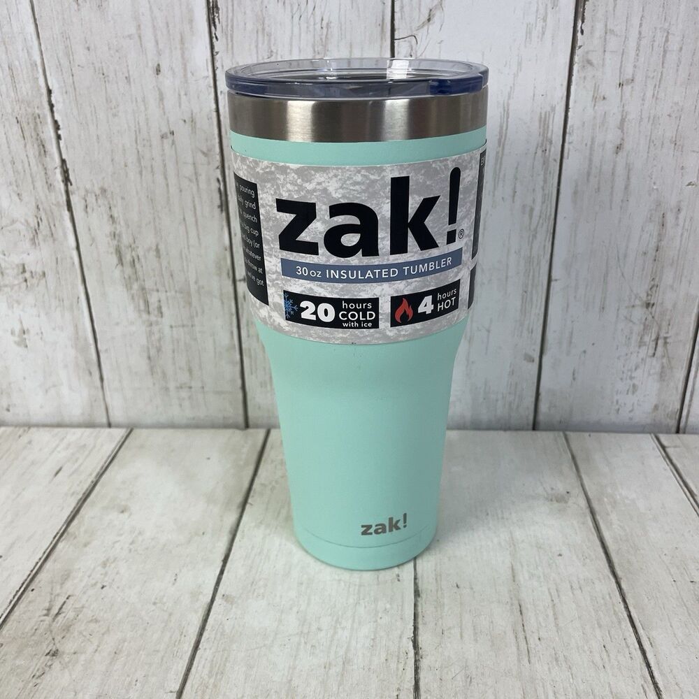Zak! Designs 30 oz Double Wall Stainless Steel Tumbler With Clear Lid Aqua NEW